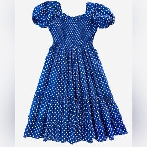 Pink City Prints Blue Polka Dot Square Neck Tiered Midi Dress